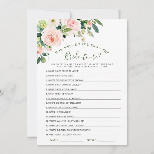 ピンクのブッシュの花 ブライダルシャワーのゲーム カード (正面)