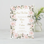 ピンクのブッシュの花 Save the Date 招待状 (スタンド正面)