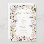 ピンクのブッシュの花 Save the Date 招待状 (正面/裏面)