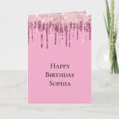 ピンクのブッシュアイスクリームグリッター垂れ Birthday カード (正面)