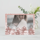 ピンクのブッシュグリッターガーリークリスマスツリー スノーフレーク シーズンカード (スタンド正面)