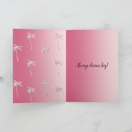 ピンクのブッシュグリッター パームツリー オンブレ    カード (内部)
