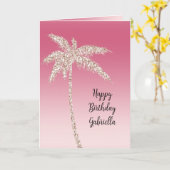 ピンクのブッシュグリッター パームツリー オンブレ    カード (黄色い花)