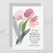 ピンクのブッシュグレイのチューリップ 現代のクリスチャン結婚式 招待状 (正面/裏面)
