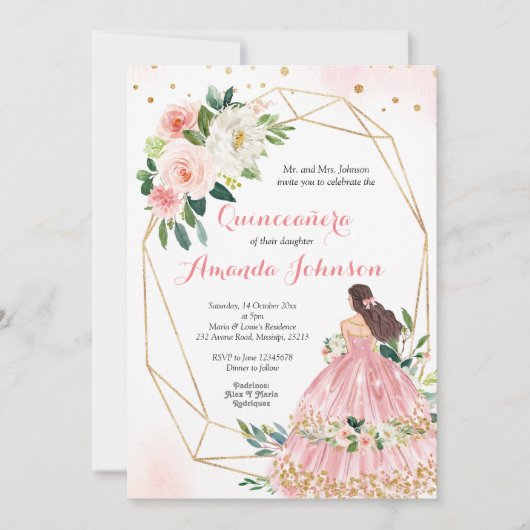 ピンクのブッシュプリンセス キンセアニエラ ご招待 招待状 (正面)