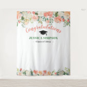 ピンクのブッシュローズ 花の卒業写真 背景 タペストリー (正面)