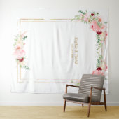 ピンクのブッシュ牡丹 ゴールド ブルーム フォトブース ウェディング タペストリー (インサイチュ(横))