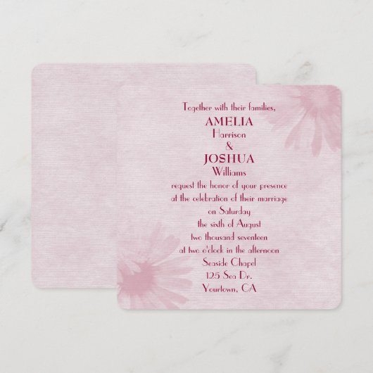 ピンクのブッシュ ダイジー ウェディング デザイン 招待状 (正面/裏面)