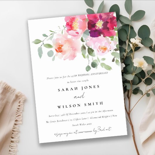 ピンクのブッシュ バーガンディ ローズ ウェディング アニバーサリー 招待状