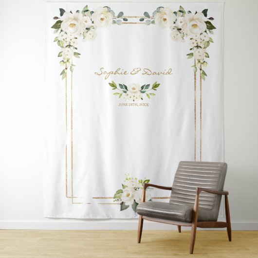 ピンクのブッシュ ピオニー ゴールド ブルーム フォトブース ウェディング タペストリー (インサイチュ)