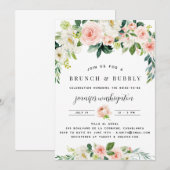 ピンクのブッシュ フラワーズ ボヘミア ブライダル シャワー 招待状 (正面/裏面)