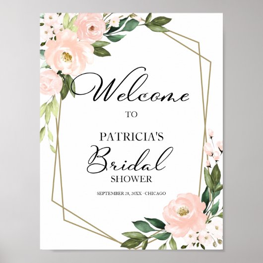 ピンクのブッシュ フラワー幾何学的なウェディングシャワーのお出迎え ポスター (正面)