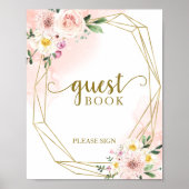 ピンクのブッシュ フラワー ジオメトリック ゲストブック サイン (正面)