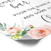 ピンクのブッシュ フラワー ミモザ バー ウェディング サイン (角)