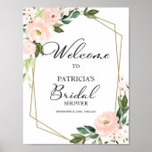 ピンクのブッシュ フラワー 幾何学的なウェディング シャワー ウェルカム ポスター (正面)