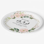 ピンクのブッシュ フラワー 幾何学的な ブライダル シャワー ペーパープレート (アングル)