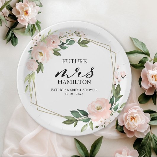 ピンクのブッシュ フラワー 幾何学的な ブライダル シャワー ペーパープレート