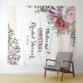 ピンクのブッシュ モーブ フローラル バックドロップ タペストリー (インサイチュ(横))