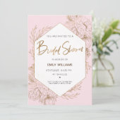 ピンクのブライダルシャワーと金ゴールドの葉花と 招待状 (スタンド正面)