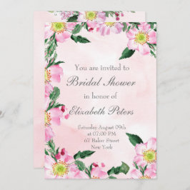 ピンクのブライダルシャワーの招待に犬のバラ 招待状