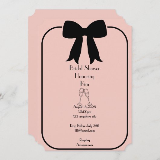 ピンクのブライダルシャワーの招待状 招待状 (正面/裏面)