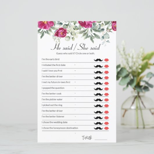 ピンクのブライダルシャワーゲーム彼は彼女が言った (スタンド正面)