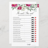 ピンクのブライダルシャワーゲーム彼は彼女が言った (正面/裏面)