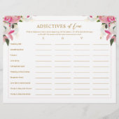 ピンクのブライダルシャワーゲーム愛リストの形容詞 (正面)