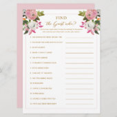 ピンクのブライダルシャワーゲーム誰のゲームを見つける 招待状 (正面/裏面)