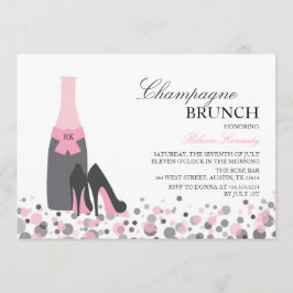 ピンクのブライダルシャワーシャンパンブランンチ招待状 招待状