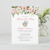 ピンクのブライダルシャワーティーパーティーフラワーのシルバー招待状 招待状 (スタンド正面)