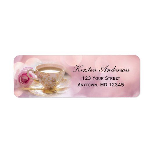 ピンクのブライダルシャワーティー | 返送先ラベル ラベル (正面)