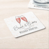 ピンクのブライダルシャワーブランケットとバブル スクエアペーパーコースター (アングル)