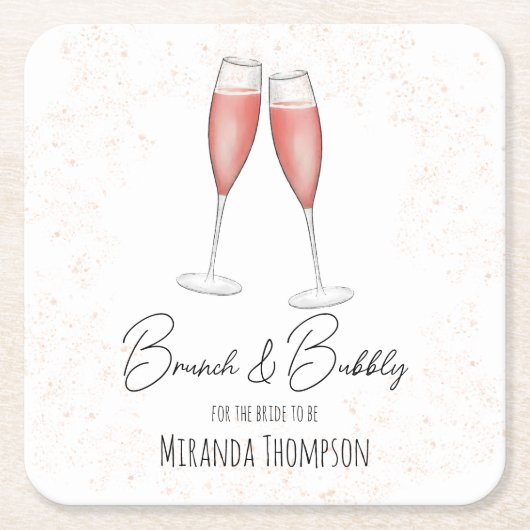 ピンクのブライダルシャワーブランチとバブリーの水色 スクエアペーパーコースター (正面)