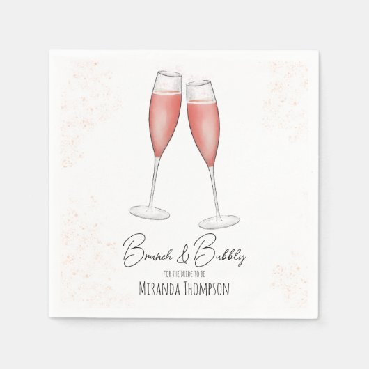 ピンクのブライダルシャワーブランチとバブリーの水色 スタンダードカクテルナプキン (正面)