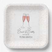 ピンクのブライダルシャワーブランチとバブリーの水色 ペーパープレート (正面)