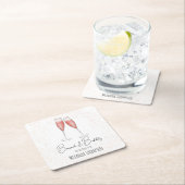 ピンクのブライダルシャワーブランチとバブルリーウォーターカラー スクエアペーパーコースター (インサイチュ)