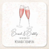 ピンクのブライダルシャワーブランチとバブルリーウォーターカラー スクエアペーパーコースター (正面)