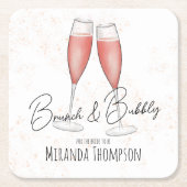 ピンクのブライダルシャワーブランチとバブル スクエアペーパーコースター (正面)