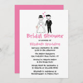 ピンクのブライダルシャワーマンガ新婦結婚と新郎 招待状 (正面/裏面)