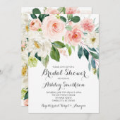 ピンクのブライダルシャワー招待状，ピンクの花 招待状 (正面/裏面)