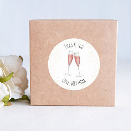 ピンクのブライダルシャワー ワインボトルラベル お礼 ラウンドシール