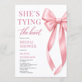 ピンクのブライダルシャワー「She's Tying The Knot」QRコード 招待状 (正面)