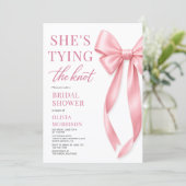 ピンクのブライダルシャワー「She's Tying The Knot」QRコード 招待状 (スタンド正面)