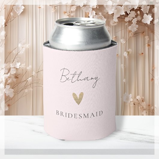 ピンクのブライドメイド金ゴールドハートモダンスクリプト 缶クーラー