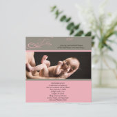ピンクのブラウンのモダンな花の写真のベビーの発表 案内状 (スタンド正面)