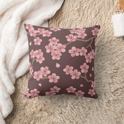 ピンクのブラウンの桜の枕 クッション (ブランケット)