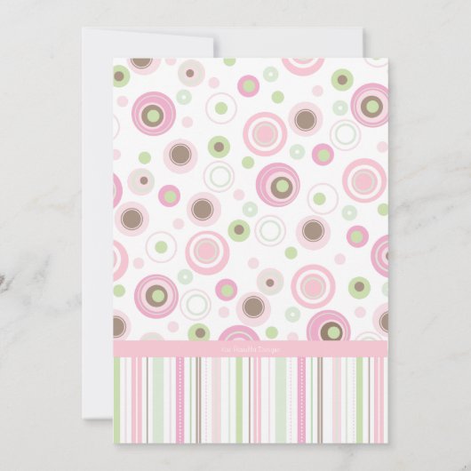 ピンクのブラウンの甘い女の子の水玉模様のベビーシャワー 招待状 (裏面)