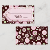 ピンクのブラウンの甘い女の子の水玉模様の座席カード プレイスカード (正面/裏面)