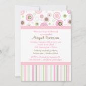 ピンクのブラウンの甘い女の子の水玉模様の《キリスト教》洗礼式や命名式 招待状 (正面)